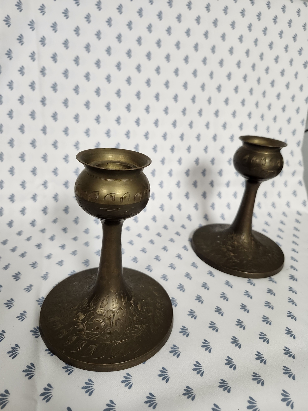 Brass Accent Candlestick Pair - Metallic Brown Finish